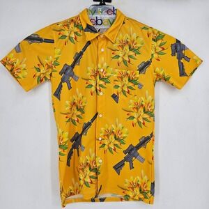 Oaf Nation Shirt Mens Medium Hawaiian Aloha MK18 Yellow Button Short Sleeve